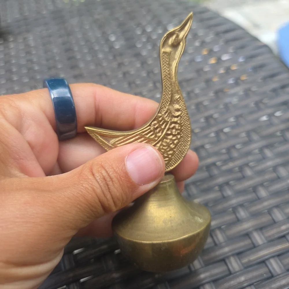 Vintage Solid Brass Duck Bird Hand Bell Figurine Desk Bell Cottage Cabin Core